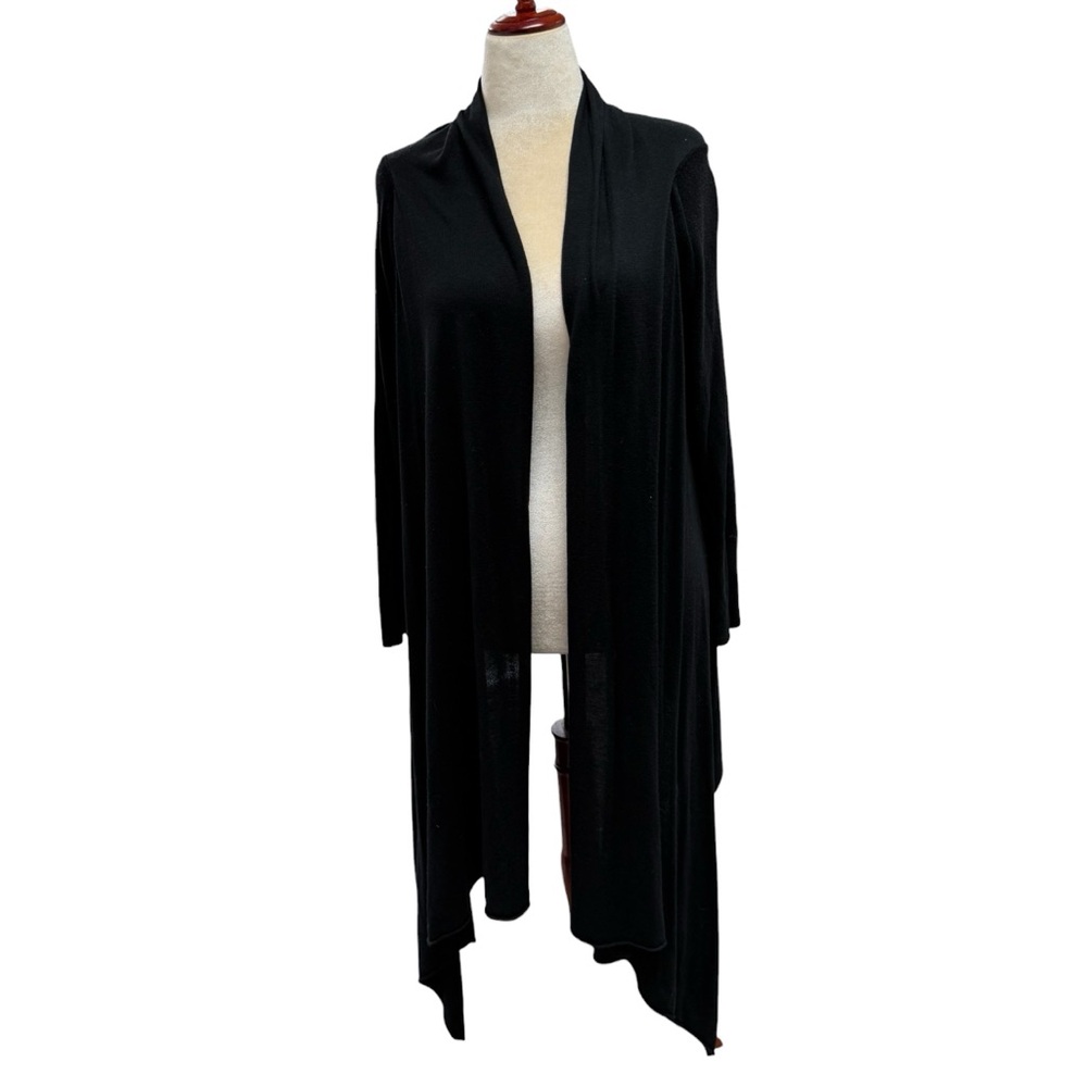 Women’s Black Long Open-Front Draped Cardigan Sweater Size Medium Large Viscose - Picture 3 of 15